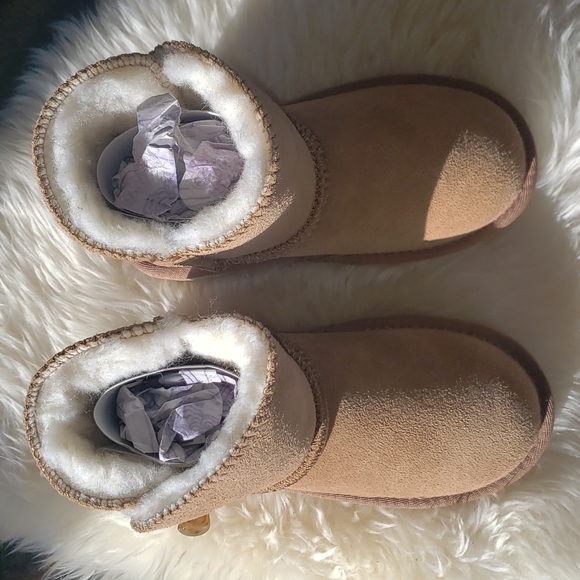 Aussie Merino Tan Suede Slip on Short Boot Y11 nwot - Picture 5 of 11